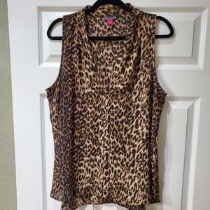 VINCE CAMUTO Sleeveless V-Neck Elegant Leopard Print Tank